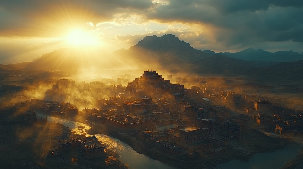 晨曦中的藏式建筑群