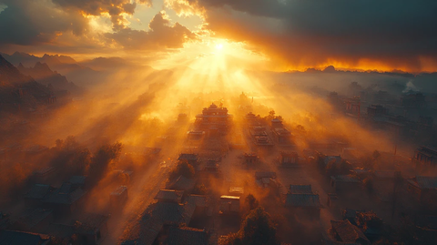 晨曦中的藏式建筑群