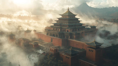 晨曦中的藏式建筑群