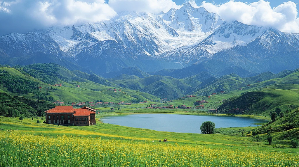 湖光山色中的布达拉宫