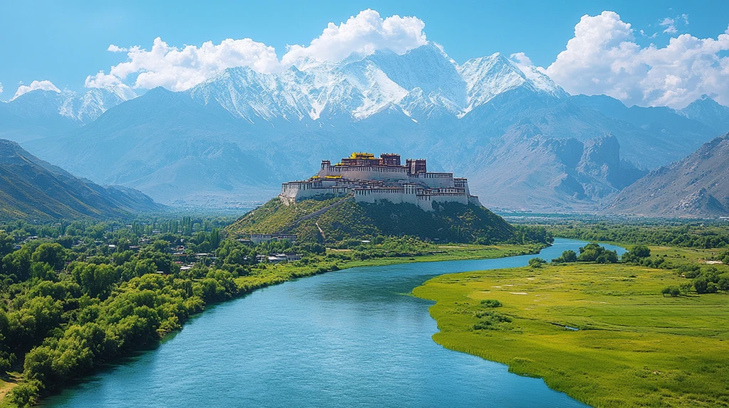 湖光山色中的布达拉宫