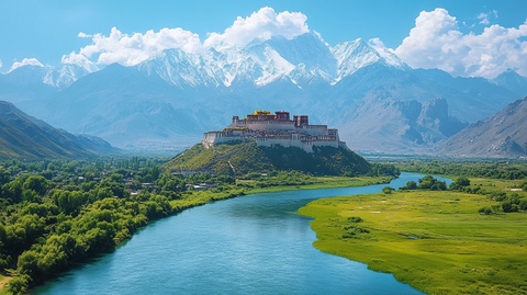 湖光山色中的布达拉宫