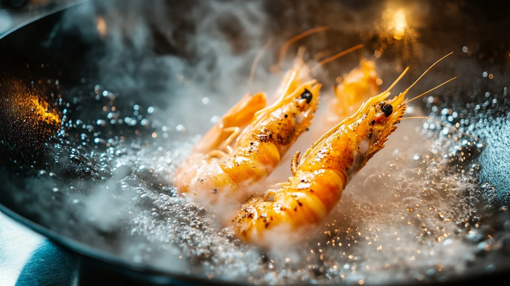 热气腾腾一只夹起的虾