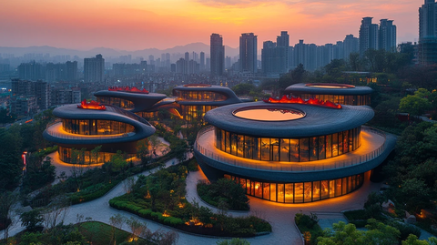 绚丽体育场黄昏景