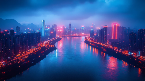 霓虹夜色高架桥