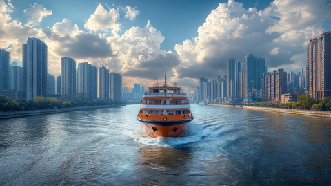 江畔城市与货船