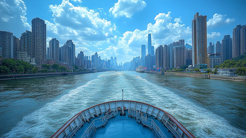 江畔城市与货船