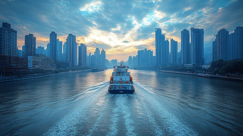 江畔城市与货船