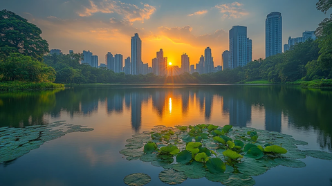 湖景环绕现代建筑