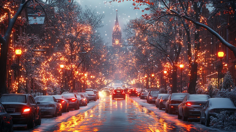 城市街道黄昏景致