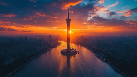 广州地标建筑广州塔远景图