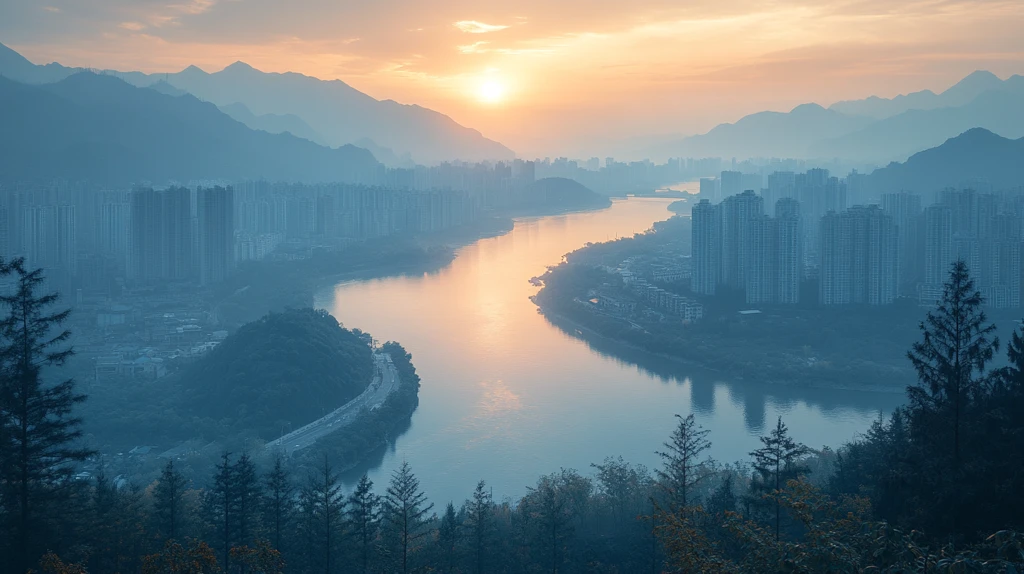 山水间的城市全景俯瞰