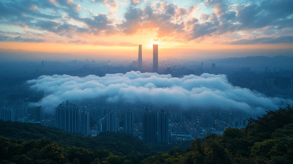 山上俯瞰城市全景及周边山脉