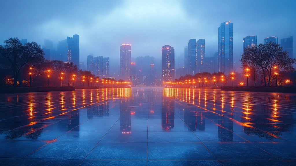 城市广场远景下的高楼大厦景象