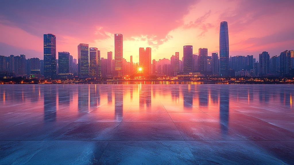 城市广场远景下的高楼大厦景象