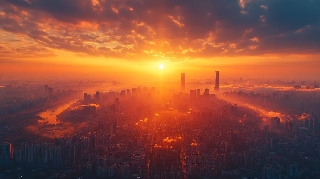 晨曦中的城市全景鸟瞰图