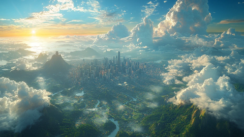 俯瞰城市中的高楼大厦与河流