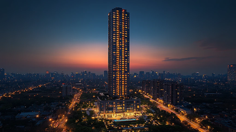 城市夜景中的摩天大楼俯瞰全景