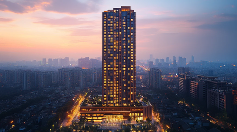 城市夜景中的摩天大楼俯瞰全景