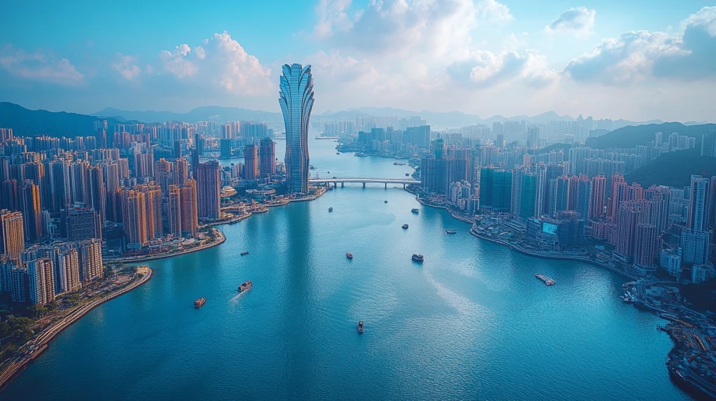 现代化都市临水建筑与桥梁的美丽景致