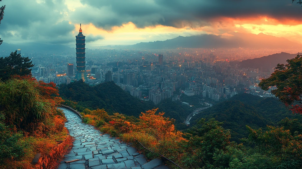 城市高楼夜景台北大楼鸟瞰全景