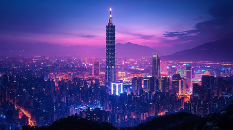 城市高楼夜景台北大楼鸟瞰全景