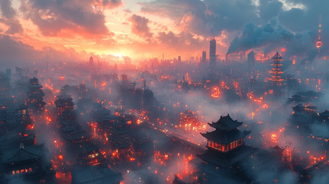 灯火辉煌的城市夜景鸟瞰图