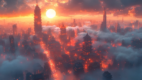 灯火辉煌的城市夜景鸟瞰图