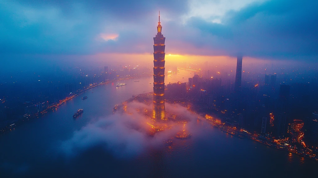 广州塔夜景鸟瞰全景