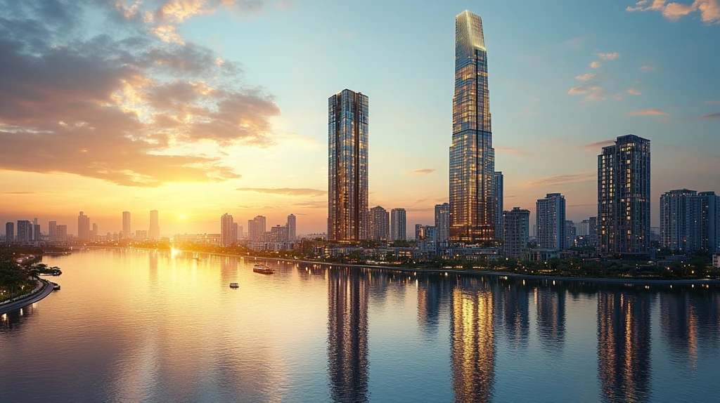 暮色下的现代化都市高楼林立的景象