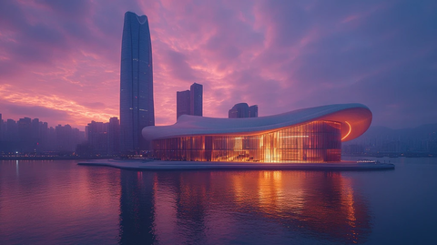 城市海滨的高楼大厦全景鸟瞰图