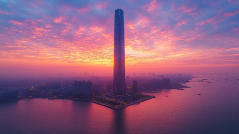 城市海滨的高楼大厦全景鸟瞰图