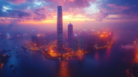 城市海滨的高楼大厦全景鸟瞰图