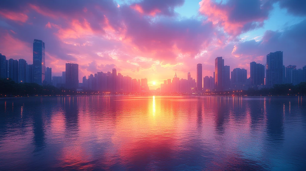 城市广场夜景高楼林立的繁华都市景象