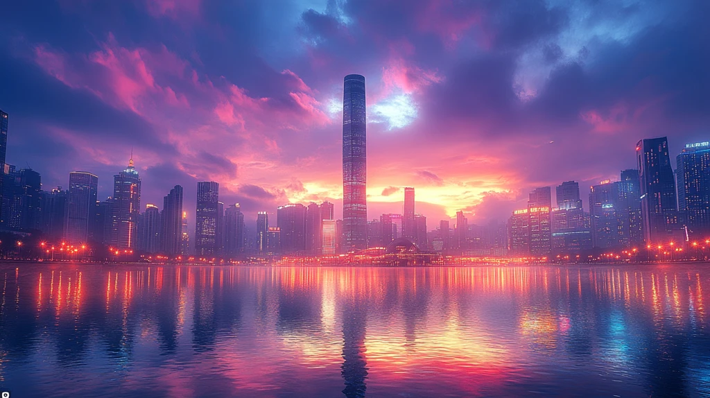 城市广场夜景高楼林立的繁华都市景象