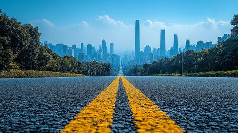 城市全景俯瞰视角下的摩天大楼和道路