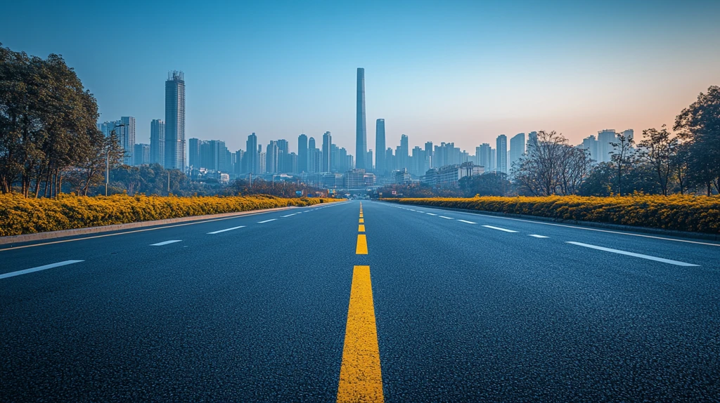 城市全景俯瞰视角下的摩天大楼和道路