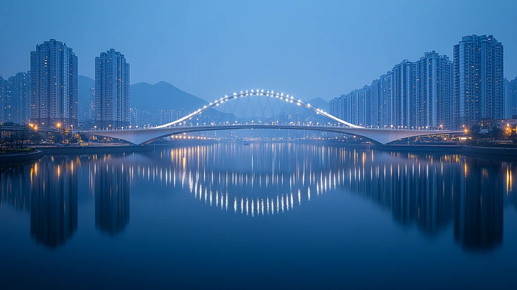 城市夜景中的现代化大桥与高楼