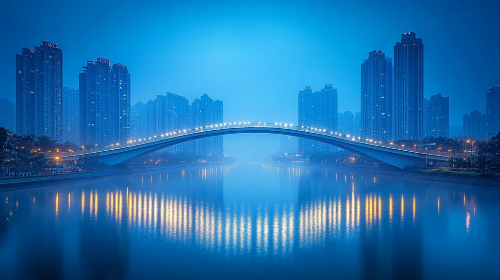 城市夜景中的现代化大桥与高楼