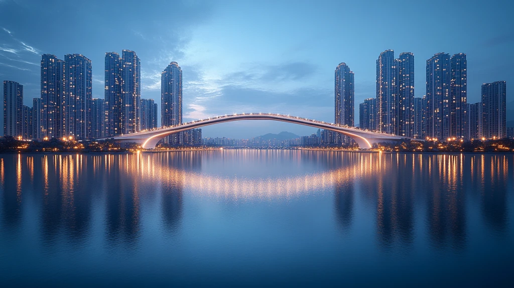 城市夜景中的现代化大桥与高楼