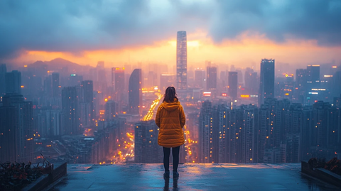 城市中林荫大道与高楼相映成趣的景致