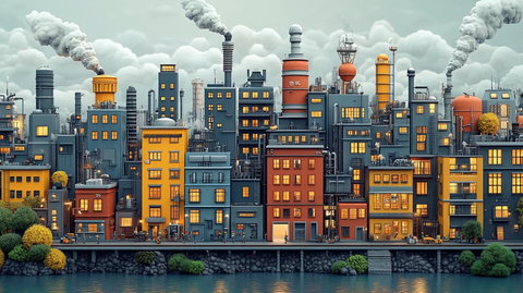 雾霭中的城市高楼建筑全景