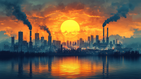 雾霭中的城市高楼建筑全景