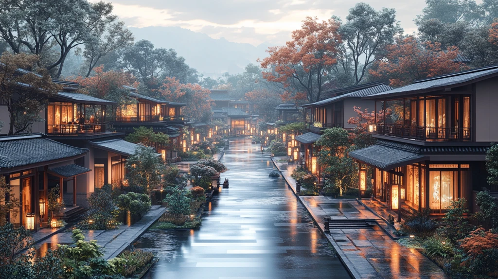 古色古香的中式街道夜景