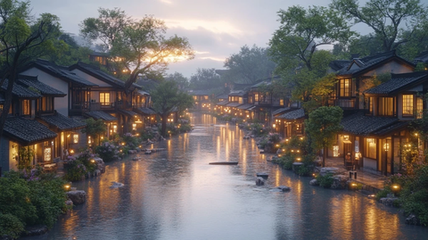 古色古香的中式街道夜景