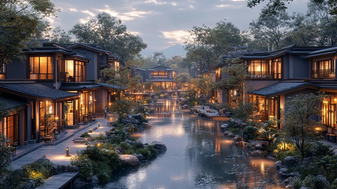 古色古香的中式街道夜景