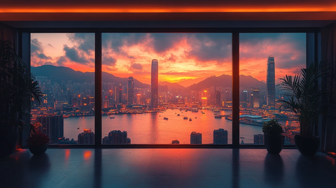 城市高楼间的绿地公园俯瞰景象