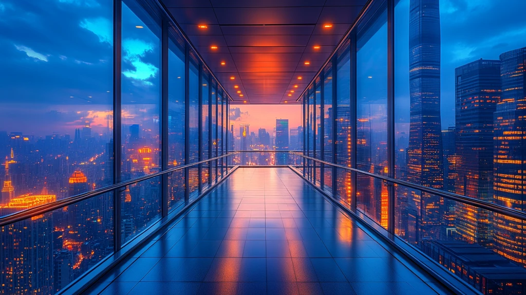 城市高楼间的绿地公园俯瞰景象