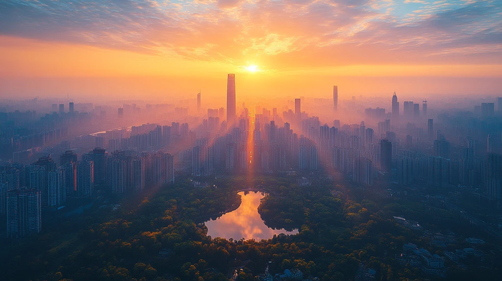 蓝天白云下的现代化城市鸟瞰全景