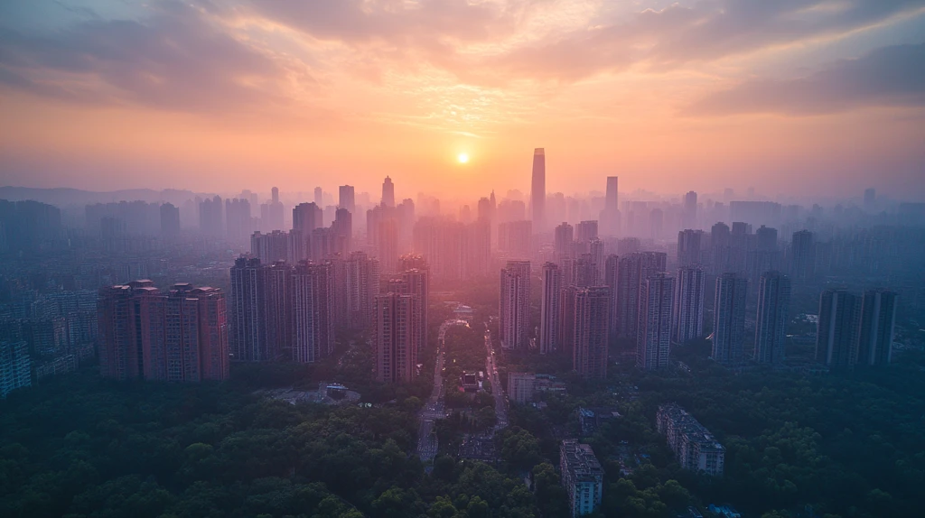 蓝天白云下的现代化城市鸟瞰全景